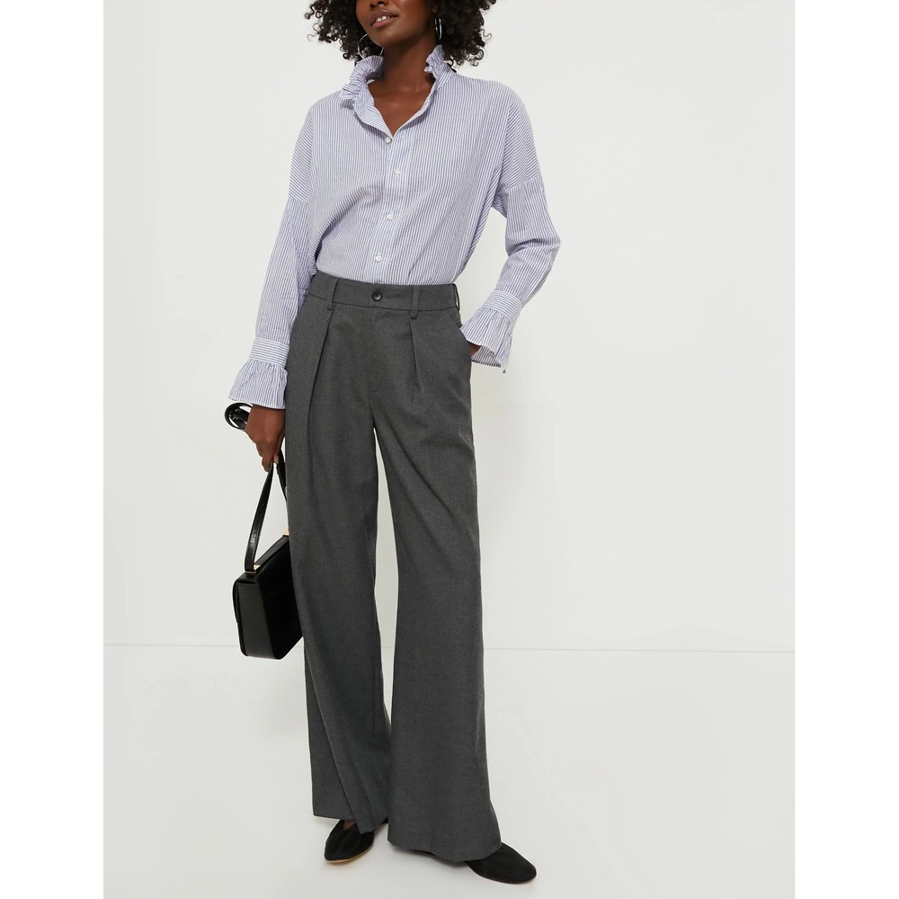 ALEX MILL Soho Trouser Wool Flannel Womens 14 Charcoal Gray Wide Leg Pants Pleat